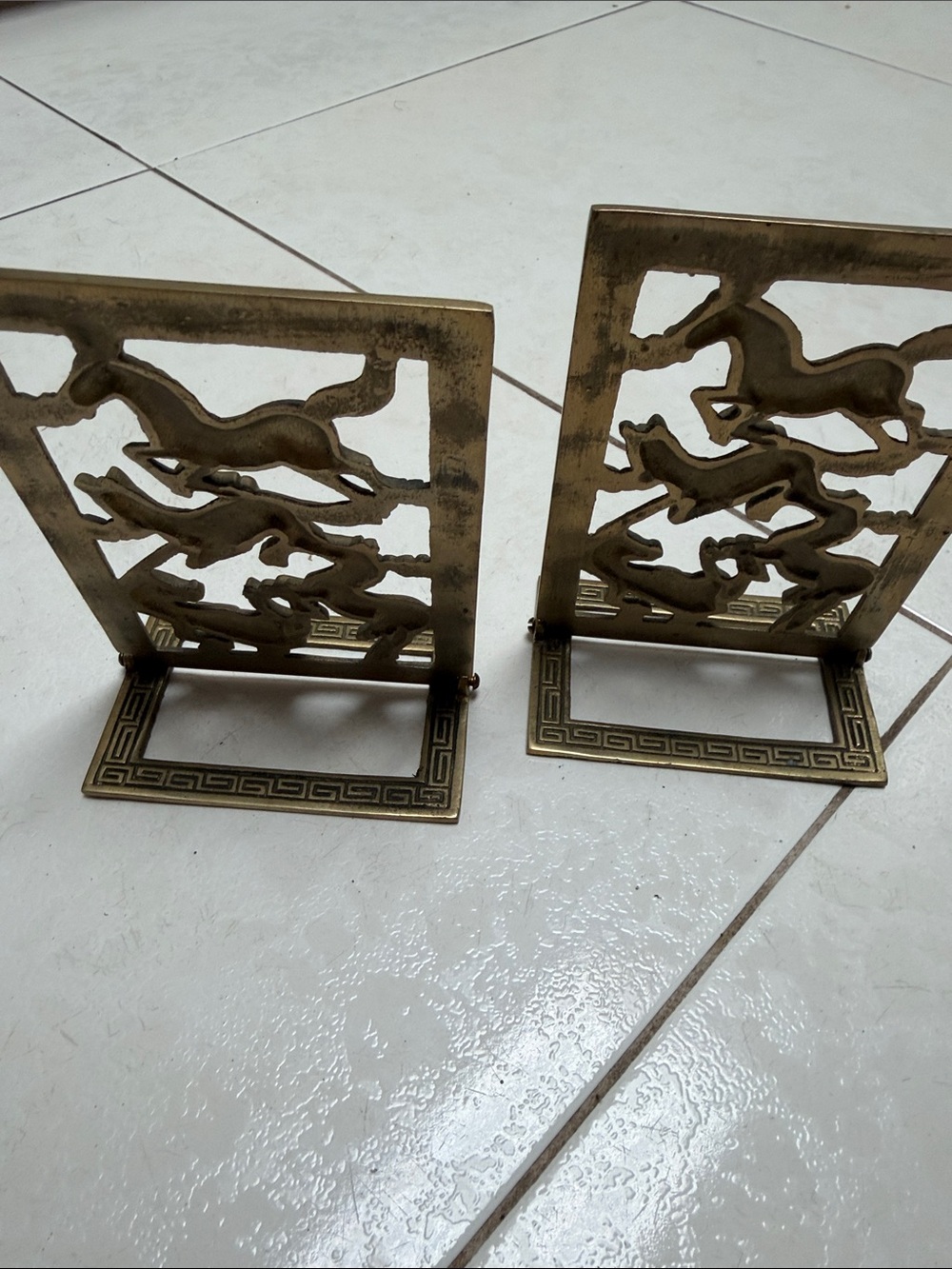 Brass-Tone Running Horse Bookends - Gold Finish, foldable bookends - Picture 3 of 4